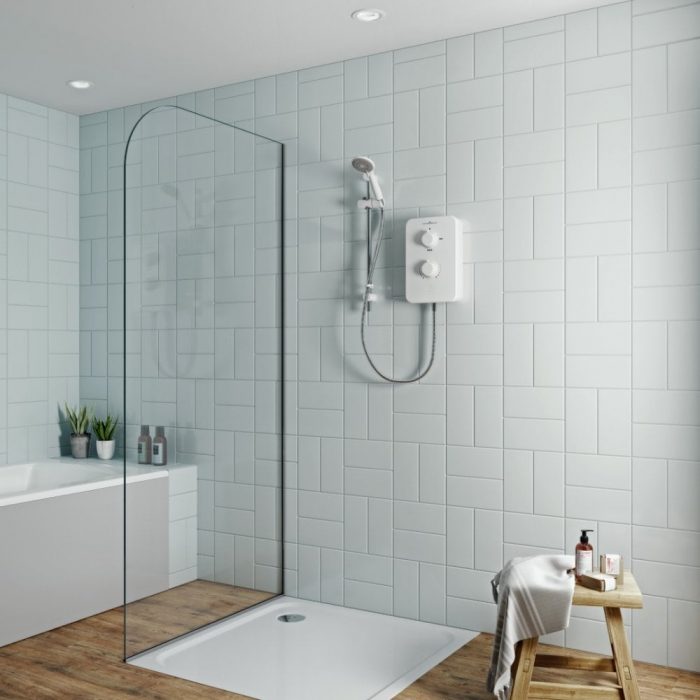Electric shower in a wet room walk-in shower