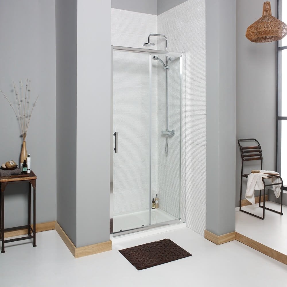 Rectangular recessed shower with sliding doors