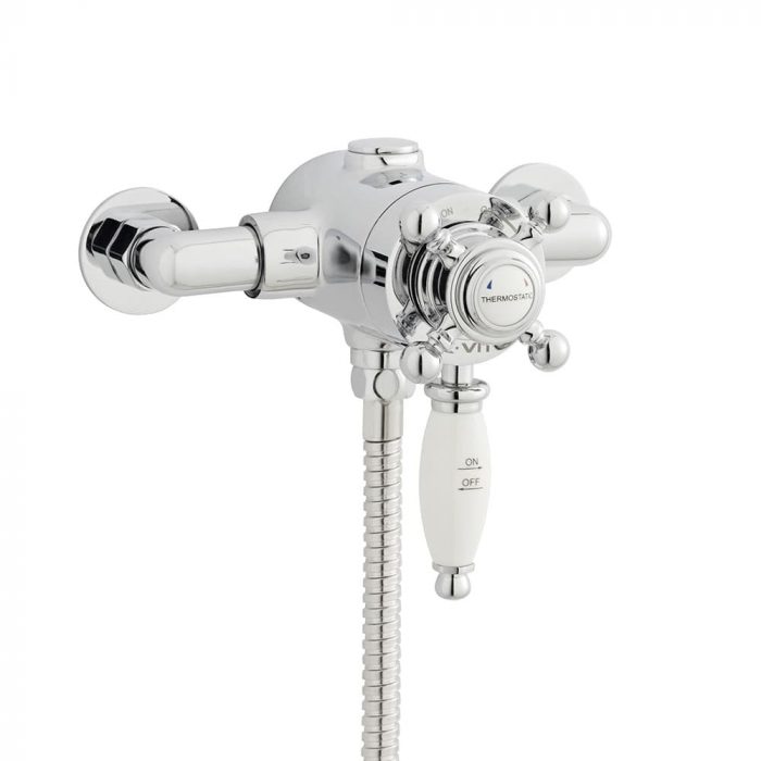 Traditional exposed shower dials with a thermostatic shower valve