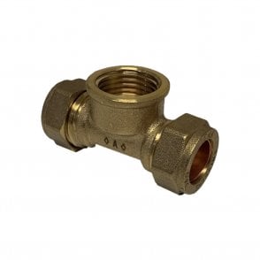 15mm x 15mm x 1/2" Brass Compression Female Tee