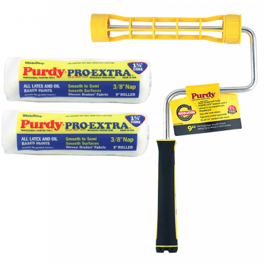 9" Purdy Revolution Roller Frame + 2 x 9" White Dove (3/8" Nap) Sleeves