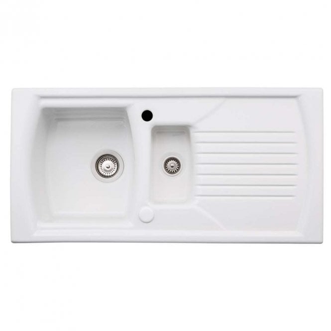 Abode Milford 1.5 Bowl Drainer White Ceramic Inset Kitchen Sink - 1000mm x 500mm
