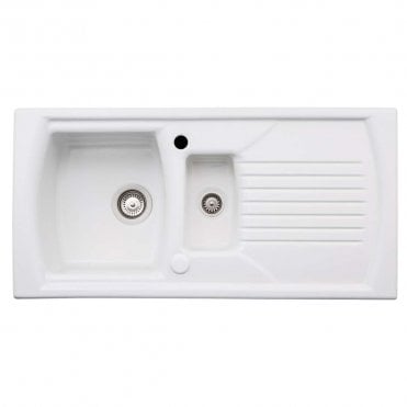 Milford 1.5 Bowl Drainer White Ceramic Inset Kitchen Sink - 1000mm x 500mm