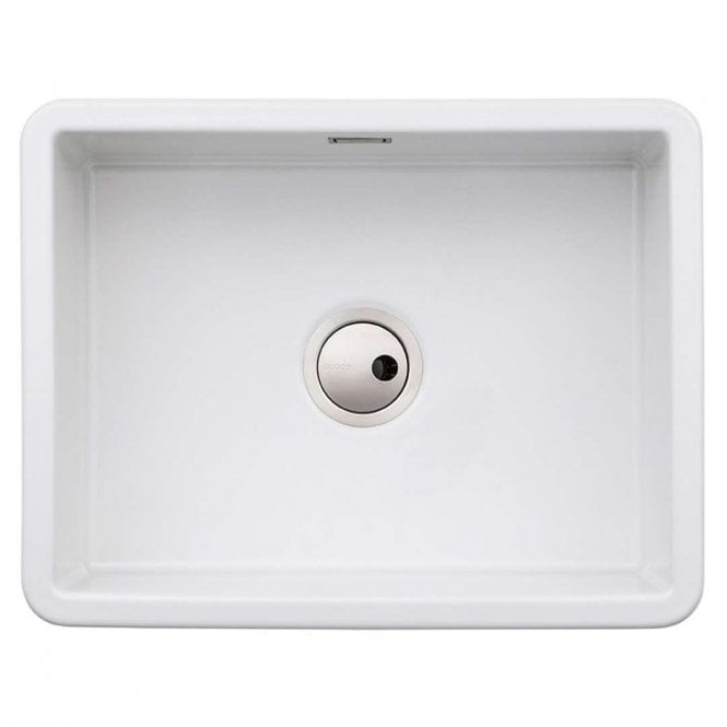 Abode Sandon Large 1.0 Bowl White Ceramic Undermount/Inset Kitchen Sink - 595mm x 460mm