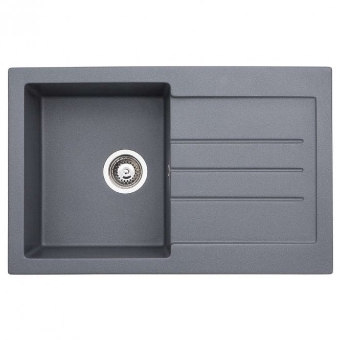 Abode Xcite 1.0 Bowl & Drainer Granite Inset Grey Metallic Kitchen Sink - 780mm x 500mm