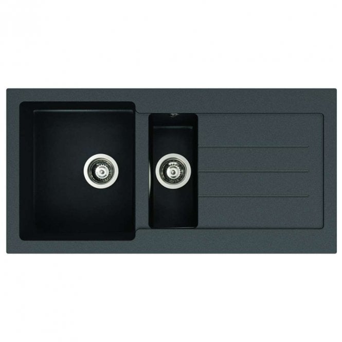 Abode Xcite 1.5 Bowl & Drainer Granite Inset Black Metallic Kitchen Sink - 1000mm x 500mm