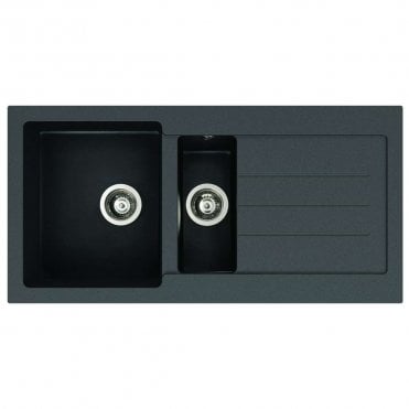 Xcite 1.5 Bowl & Drainer Granite Inset Black Metallic Kitchen Sink - 1000mm x 500mm