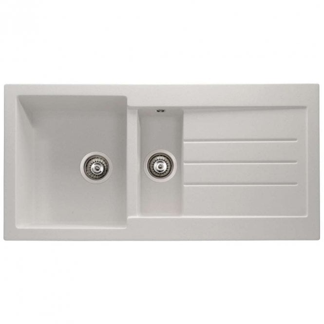 Abode Xcite 1.5 Bowl & Drainer Granite Inset Frost White Kitchen Sink - 1000mm x 500mm