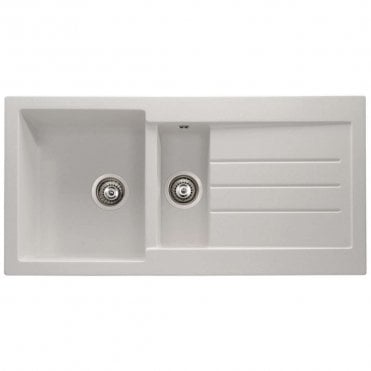 Xcite 1.5 Bowl & Drainer Granite Inset Frost White Kitchen Sink - 1000mm x 500mm