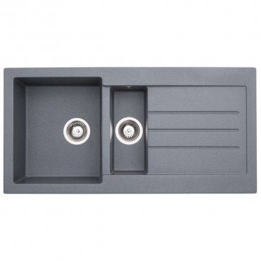 Xcite 1.5 Bowl & Drainer Granite Inset Grey Metallic Kitchen Sink - 1000mm x 500mm