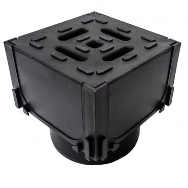 HexDrain Black Corner Unit with Plastic Grating & Vertical Outlet