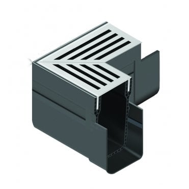Slimline Threshold Channel Drain Corner Unit - Alumunium Grate