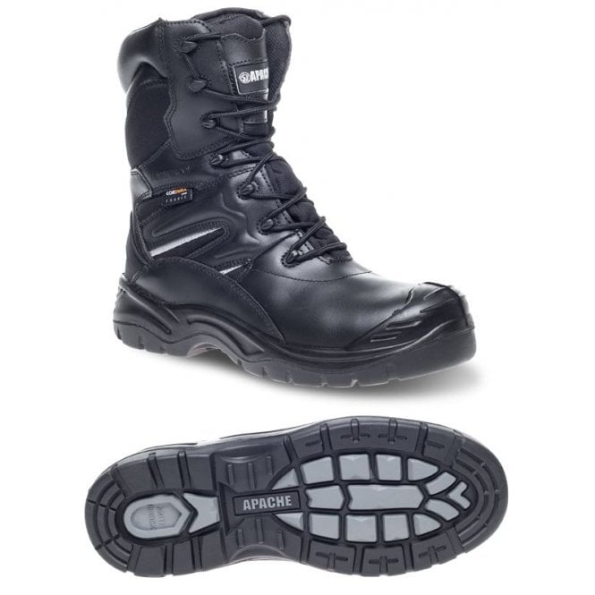 Apache Combat Black Leather Waterproof Safety Boots