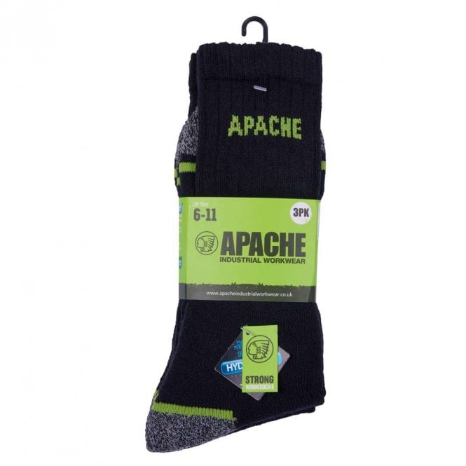 Apache One Size Burlington Black/Grey Work Socks - Pack of 3