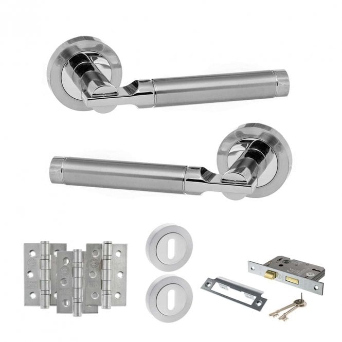 Atlantic Hardware Satin Chrome/Polished Chrome Status Dakota 3 Lever Lock Set