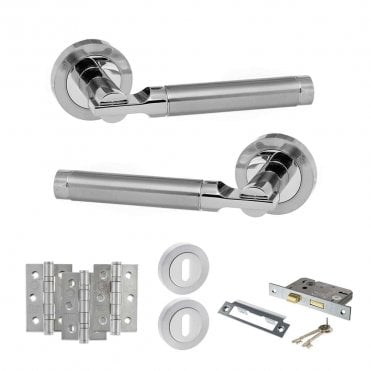 Satin Chrome/Polished Chrome Status Dakota 3 Lever Lock Set