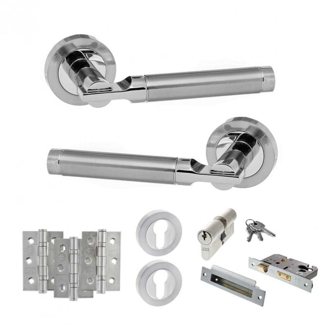 Atlantic Hardware Satin Chrome/Polished Chrome Status Dakota Euro Lock Set