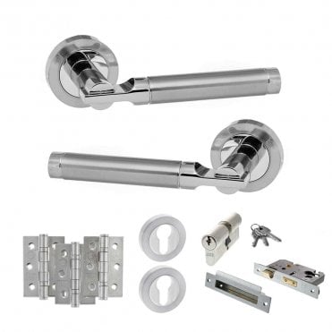 Satin Chrome/Polished Chrome Status Dakota Euro Lock Set