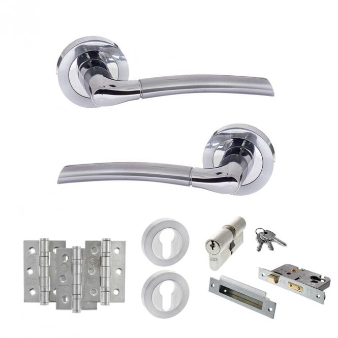 Atlantic Hardware Satin Chrome/Polished Chrome Status Indiana Euro Lock Set