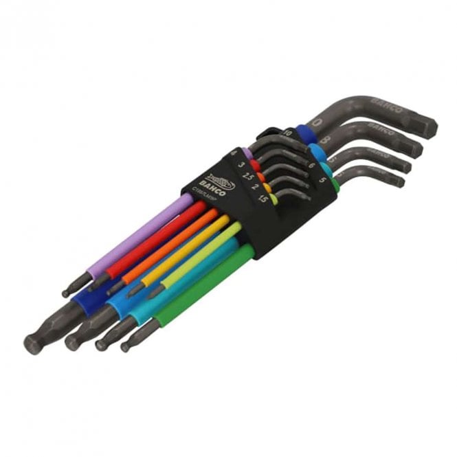 Bahco 9-Piece Metric Long Ball End Coloured Hex L-Key Set