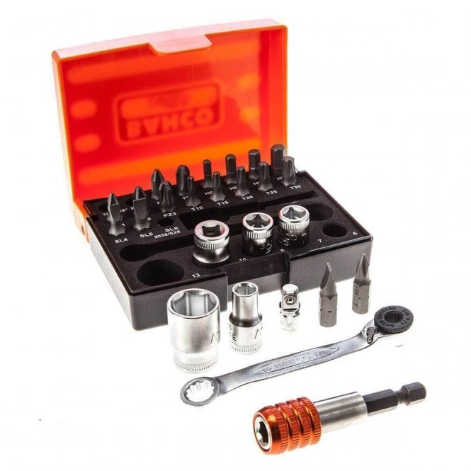 Bahco Mini Ratchet Socket Bit Set of 26 Metric 1/4in Drive 2058/S26 BAH2058S26