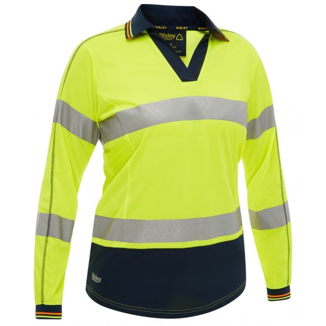 Bisley Women's Taped Two Tone Hi Vis Polo Shirt Long Sleeve