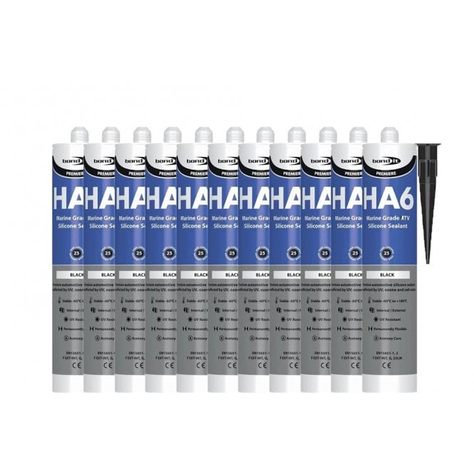 Bond It 12 x HA6 Silicone Sealant - RTV Marine 310ml Black