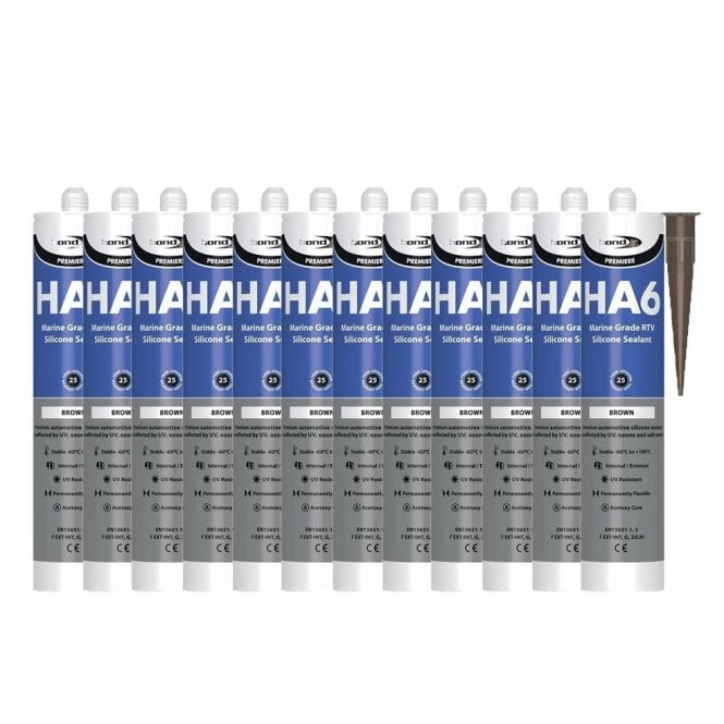 Bond It 12 x HA6 Silicone Sealant - RTV Marine 310ml Brown