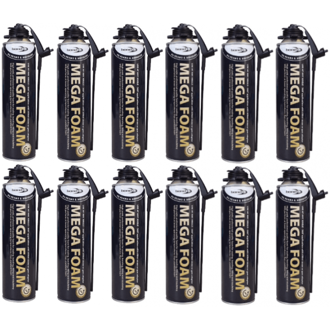 Bond It 12x 750ml Mega Foam Gun/Aerosol PU Expanding Foam