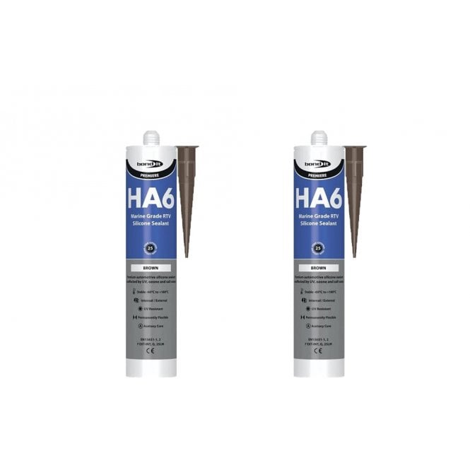 Bond It 2 x HA6 Silicone Sealant - RTV Marine 310ml Brown