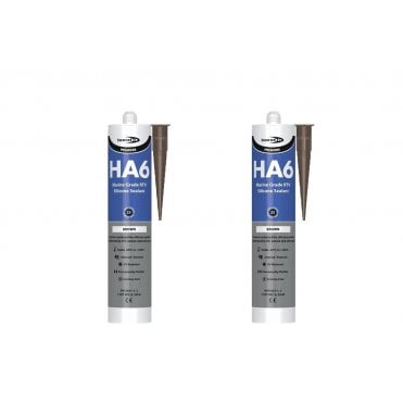 2 x HA6 Silicone Sealant - RTV Marine 310ml Brown
