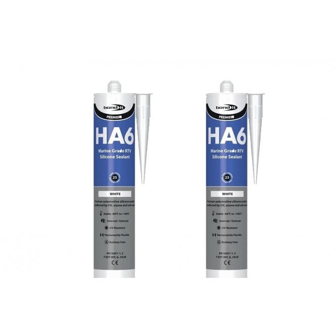 Bond It 2 x HA6 Silicone Sealant - RTV Marine 310ml Clear