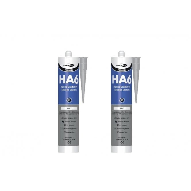 Bond It 2 x HA6 Silicone Sealant - RTV Marine 310ml Grey