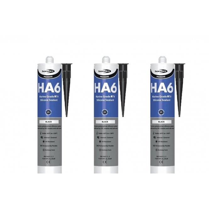Bond It 3 x HA6 Silicone Sealant - RTV Marine 310ml Black