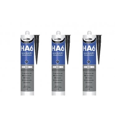 3 x HA6 Silicone Sealant - RTV Marine 310ml Black