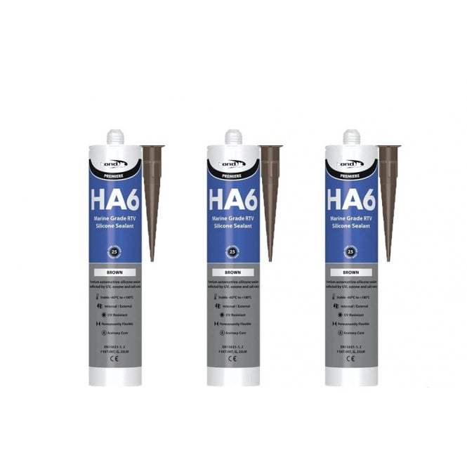 Bond It 3 x HA6 Silicone Sealant - RTV Marine 310ml Brown
