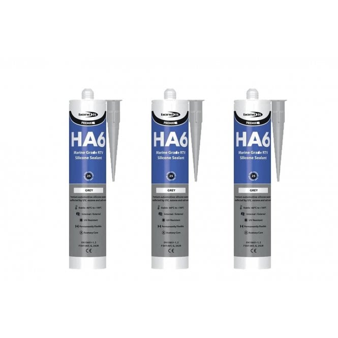 Bond It 3 x HA6 Silicone Sealant - RTV Marine 310ml Grey