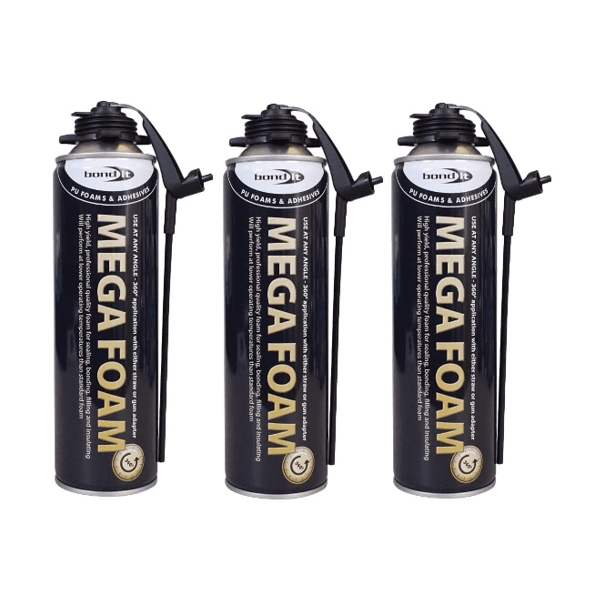 Bond It 3x 750ml Mega Foam Gun/Aerosol PU Expanding Foam