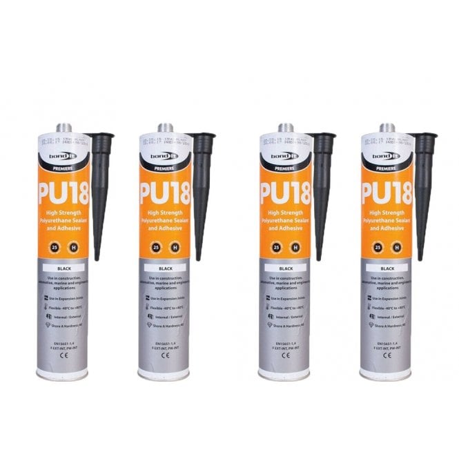 Bond It 4 x 310ML PU18 Hybrid Sealant/Adhesive Black