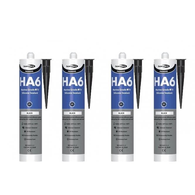 Bond It 4 x HA6 Silicone Sealant - RTV Marine 310ml Black