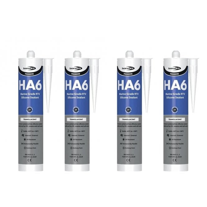 Bond It 4 x HA6 Silicone Sealant - RTV Marine 310ml Clear