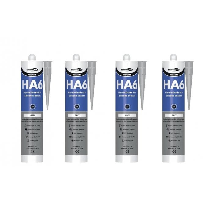 Bond It 4 x HA6 Silicone Sealant - RTV Marine 310ml Grey