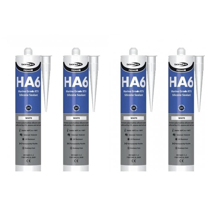 Bond It 4 x HA6 Silicone Sealant - RTV Marine 310ml White