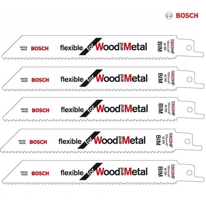 Bosch 150mm S922HF BIM Wood & Metal Reciprocating Sabre Saw Blades Pack of 5