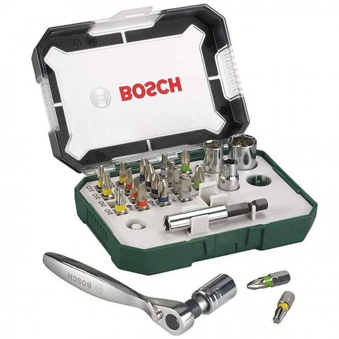 Bosch 26-Piece Screwdriver Bit Set & Mini Ratchet 2607017322