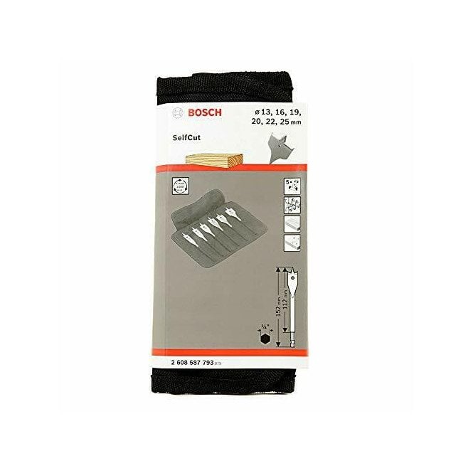Bosch 6PC Flat Wood Drill Bit Set Self cut Speed 13,16,19,20,22,25mm- 2608587793