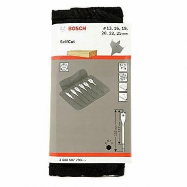 6PC Flat Wood Drill Bit Set Self cut Speed 13,16,19,20,22,25mm- 2608587793