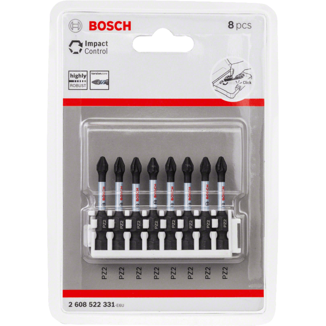 Bosch 8 x PZ2 50mm Impact Control Screwdriver Bit Highly Robust 608522331