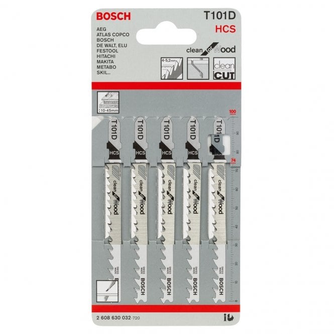 Bosch T101D Jigsaw Blades Clean Wood Cutting Pack of 5
