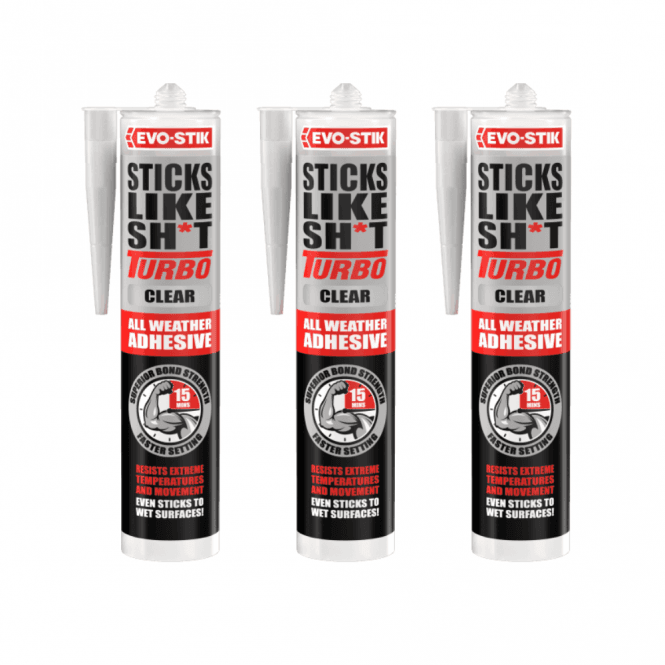 Bostik 3 x Sticks Like Turbo Clear All-Weather Adhesive - 290ml 